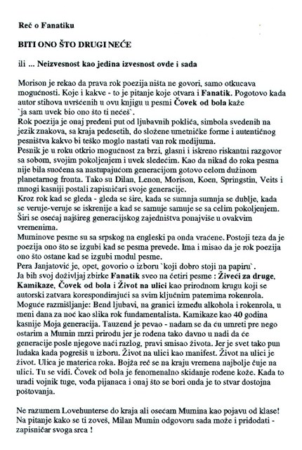 Tekst koji je Peca Popović pripremio za promociju knjige "Fanatik" u okviru izvođenja akcije "Kako se ti zoveš?" u Paviljonu Veljković.